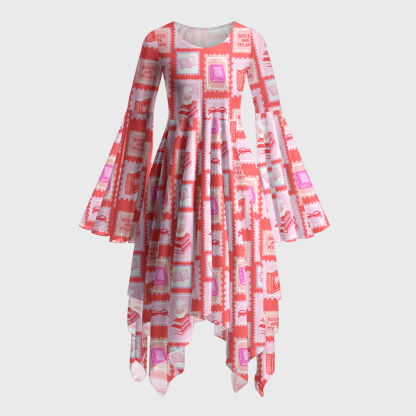 Pagewings Square Neck Books Are My Jam Bell Sleeve Dress