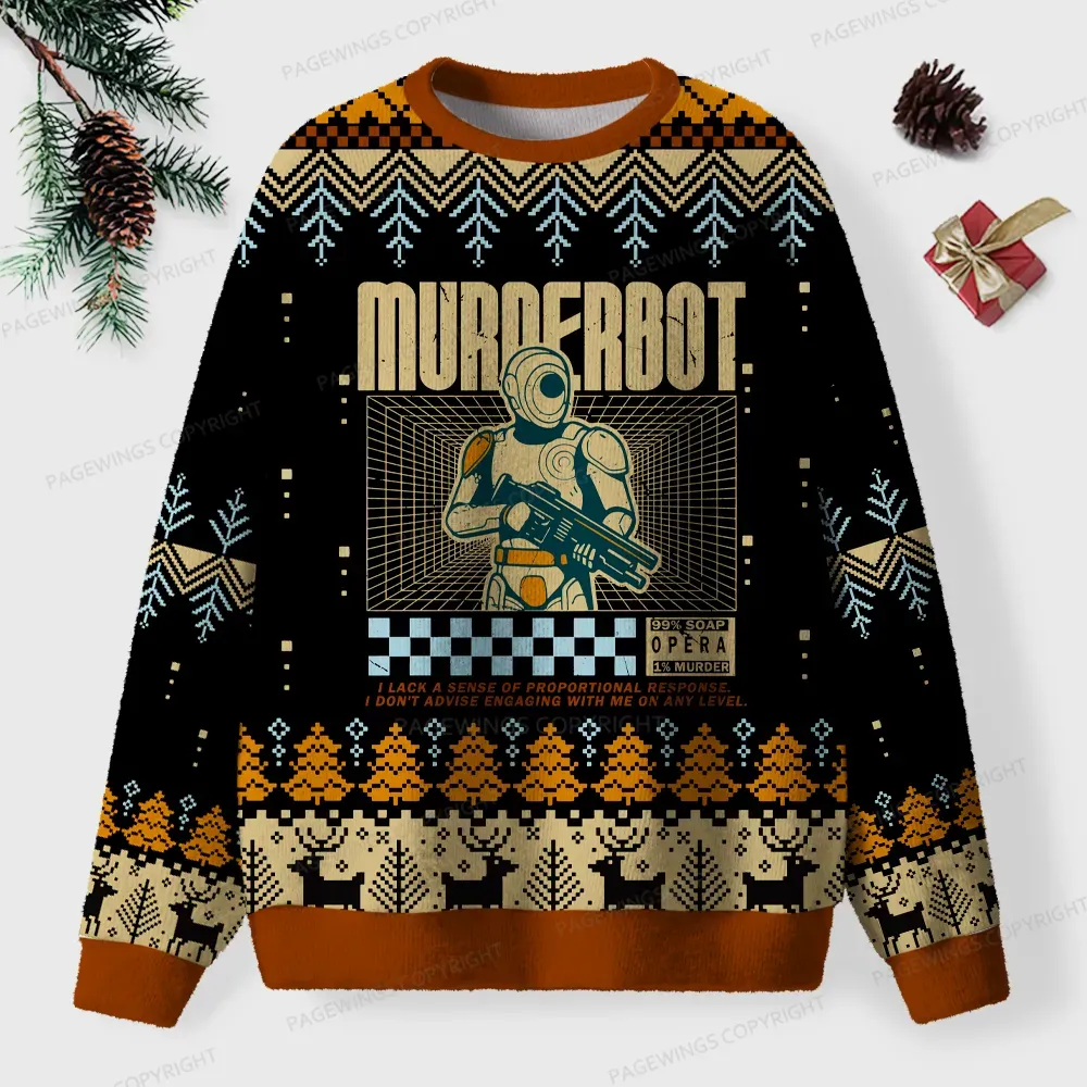 Pagewings Murderbot Unisex Ugly Knit Sweatshirt