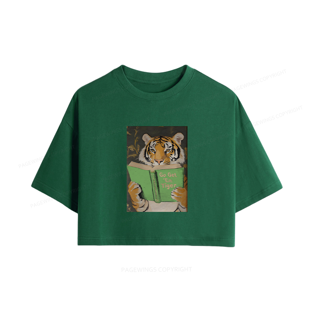 Pagewings Motivational Tiger Reading Women Crop Tops