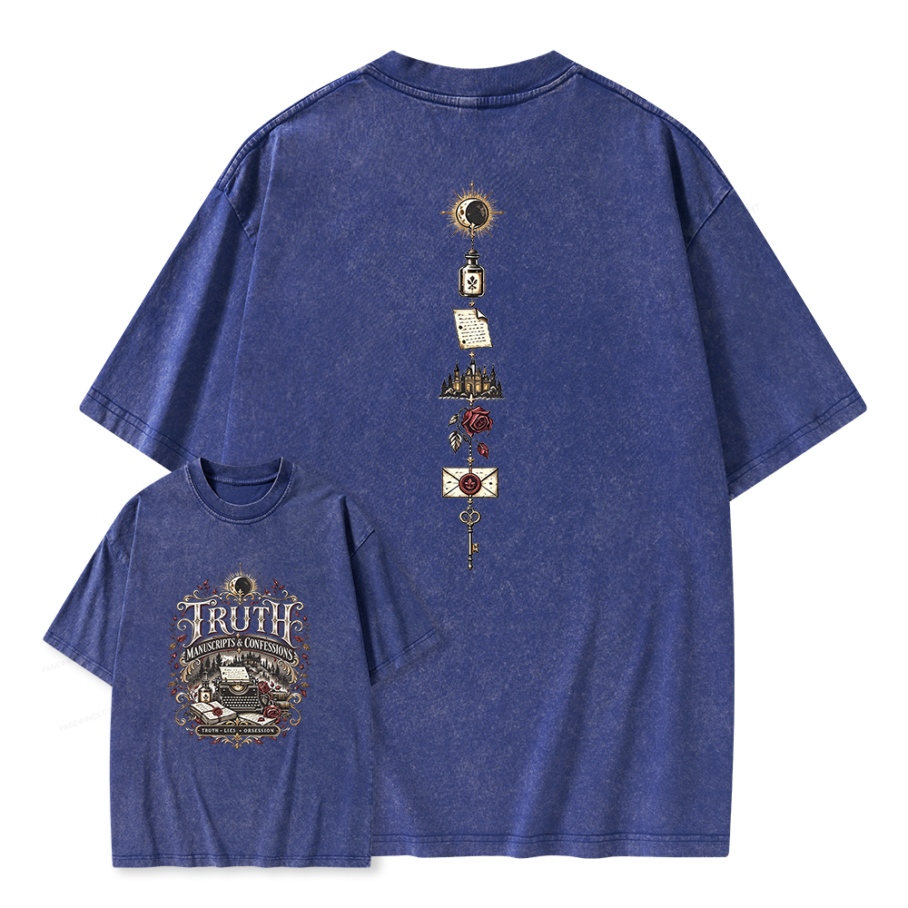 Pagewings Dark Academia Bookish Unisex Washed T-shirt