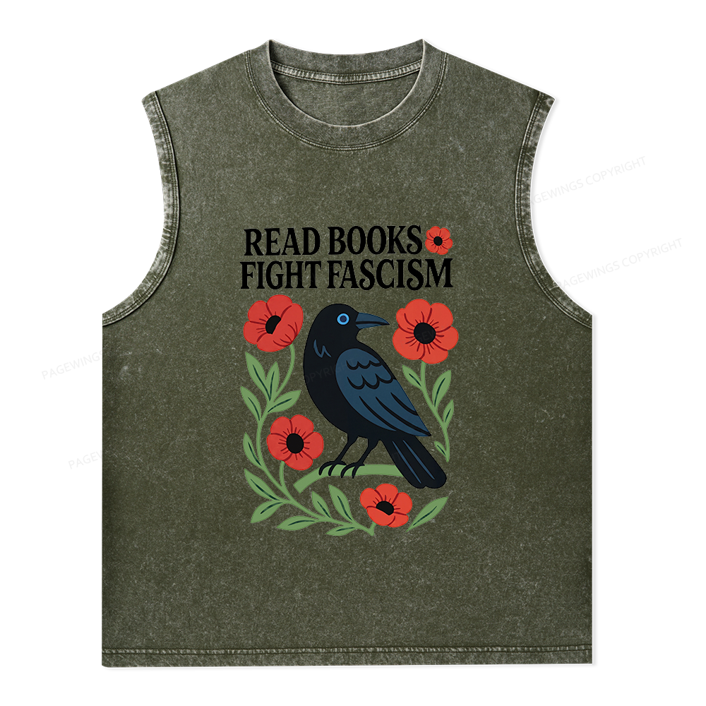 Pagewings Read Books Fight Fascismt Unisex Washed Tank Top