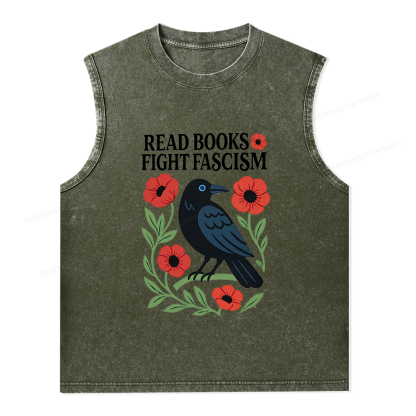 Pagewings Read Books Fight Fascismt Unisex Washed Tank Top