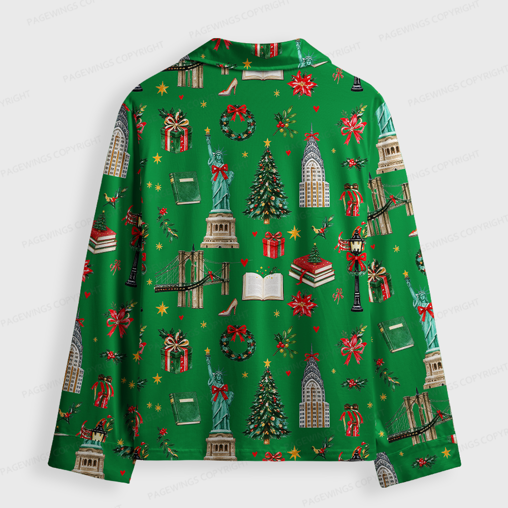 Pagewings Christmas Reading Unisex Button-Up Pajama Set