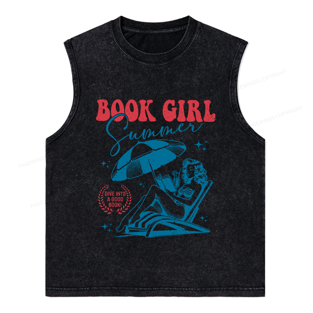 Pagewings Book Girl Summer Unisex Washed Tank Top