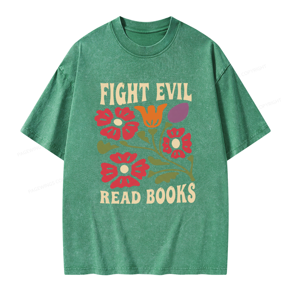 Pagewings Fight Evil Read Books Unisex Washed T-shirt