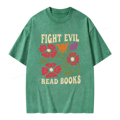 Pagewings Fight Evil Read Books Unisex Washed T-shirt