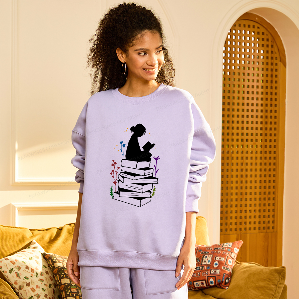 Pagewings Girl Reading Unisex Fleece Sweatshirt Set 
