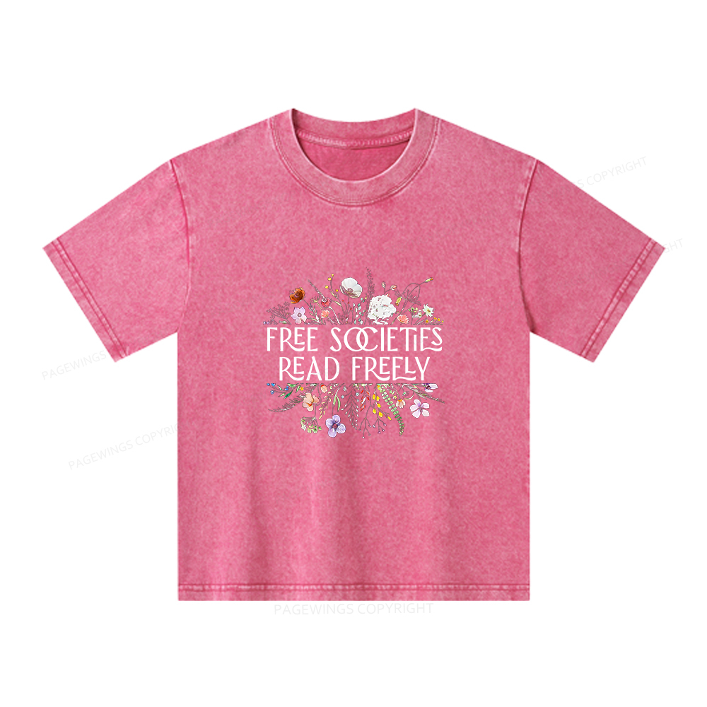 Pagewings Free Societies Read Freely Unisex Kids Washed T-shirt