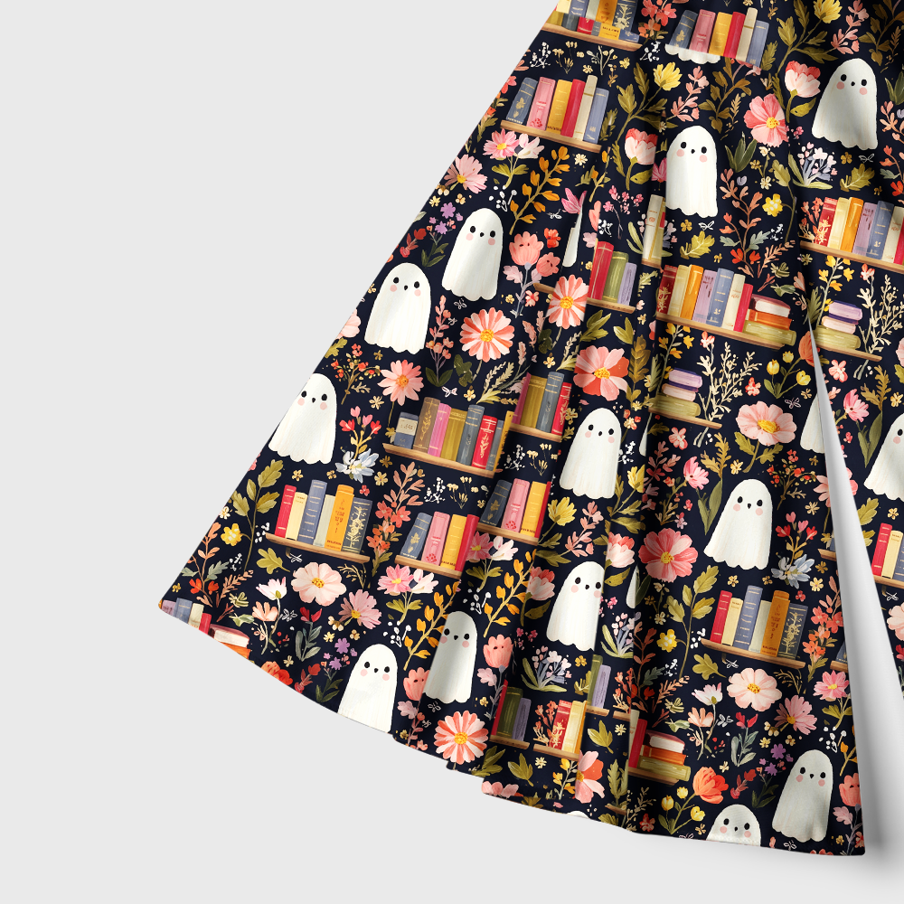 Pagewings Ghosts Love Reading Bell Sleeve Dress