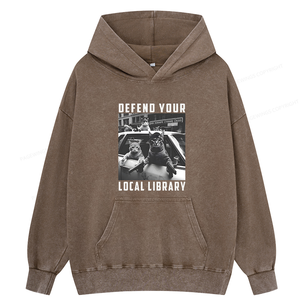 Pagewings Defend Your Local Library Unisex Washed Hoodie