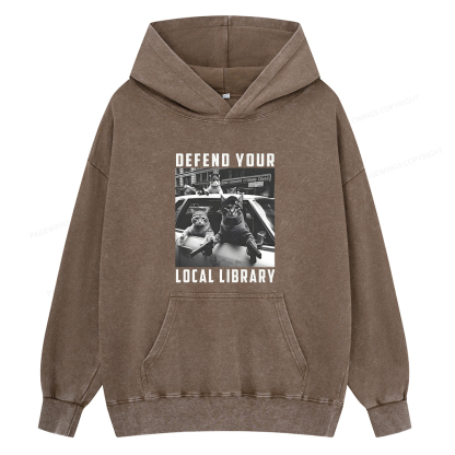 Pagewings Defend Your Local Library Unisex Washed Hoodie