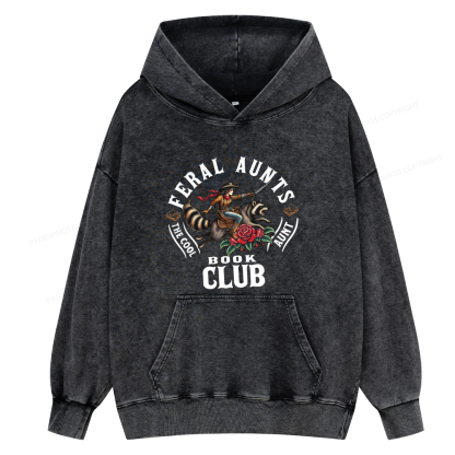 Pagewings Feral Aunt Social Book Club Unisex Washed Hoodie