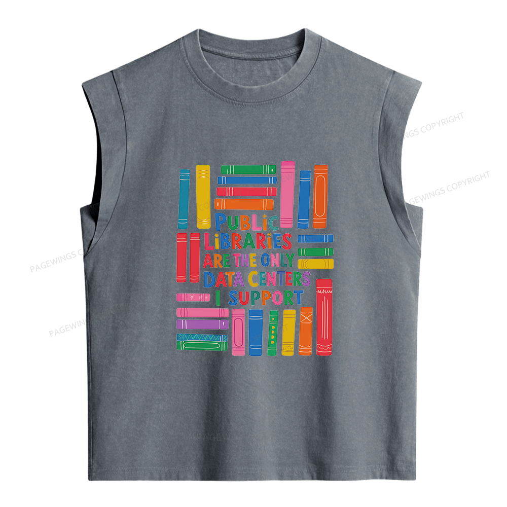 Pagewings Public Libraries Are The Only Data Centers Women's Washed Tank Top