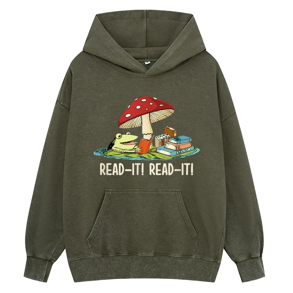 Pagewings Mushroom Read it Book Unisex Washed Hoodie