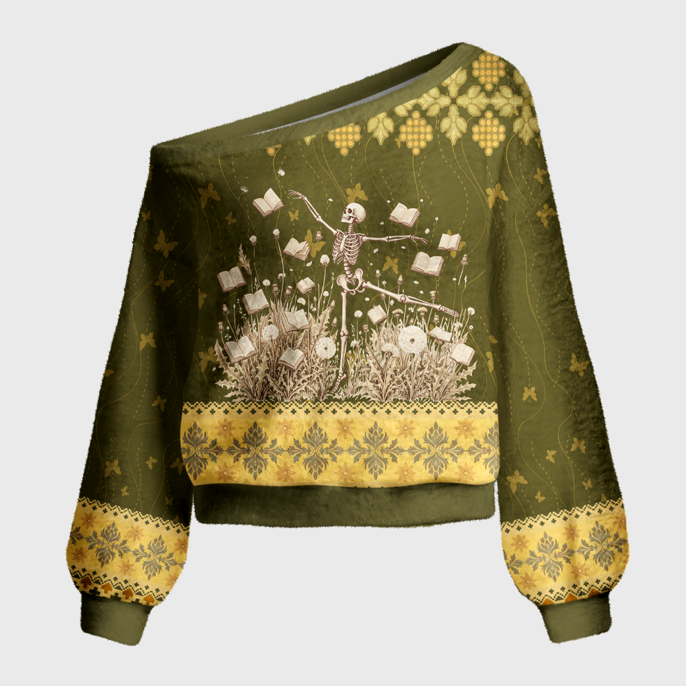 Pagewings Dandelion Skull Off Shoulder Ugly Knit Sweater