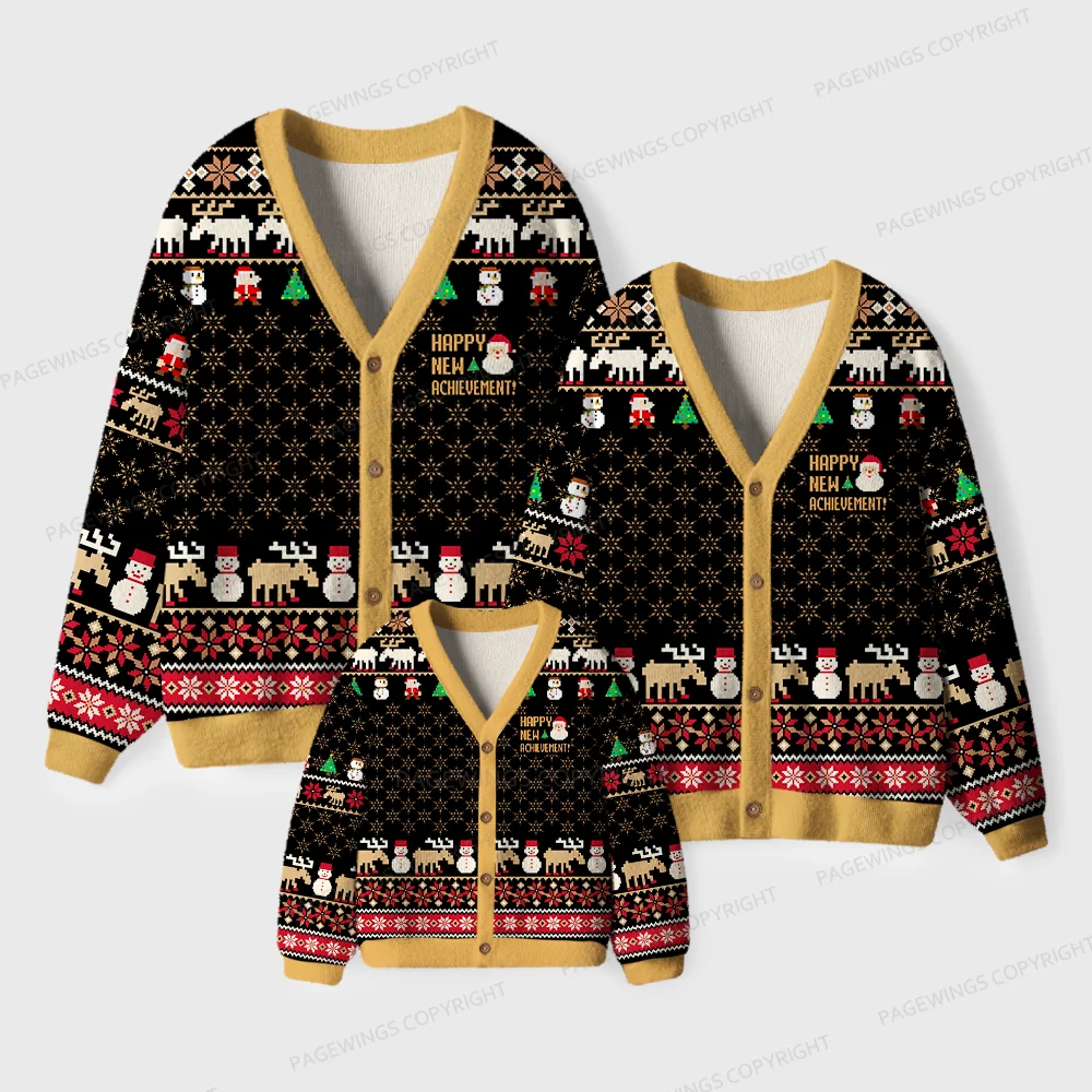 Pagewings Happy New Achievement Unisex Ugly Cardigan Sweaters