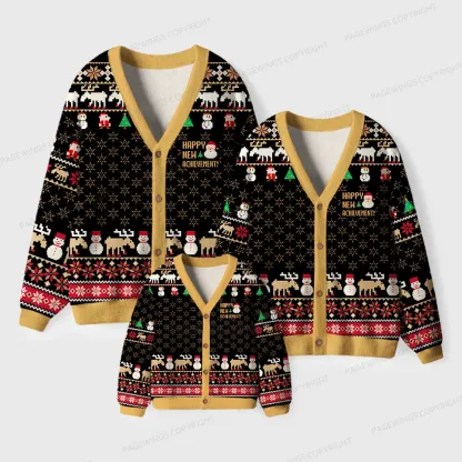Pagewings Happy New Achievement Unisex Ugly Cardigan Sweaters