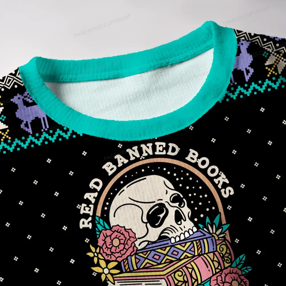 Pagewings Read Banned Books Unisex Ugly Knit Sweatshirt