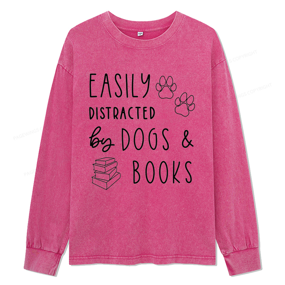 Pagewings Dogs And Books Unisex Washed Long Sleeve T-shirt