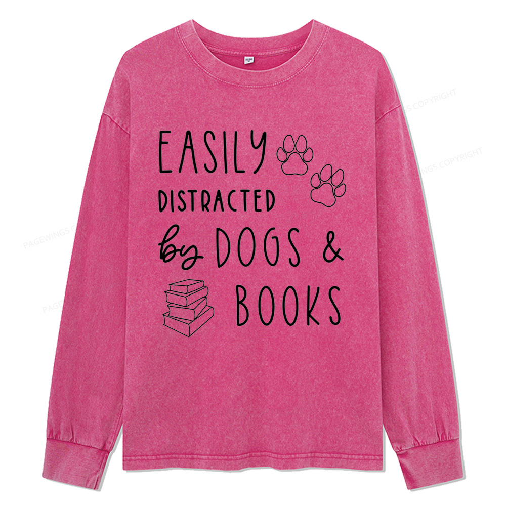 Pagewings Dogs And Books Unisex Washed Long Sleeve T-shirt