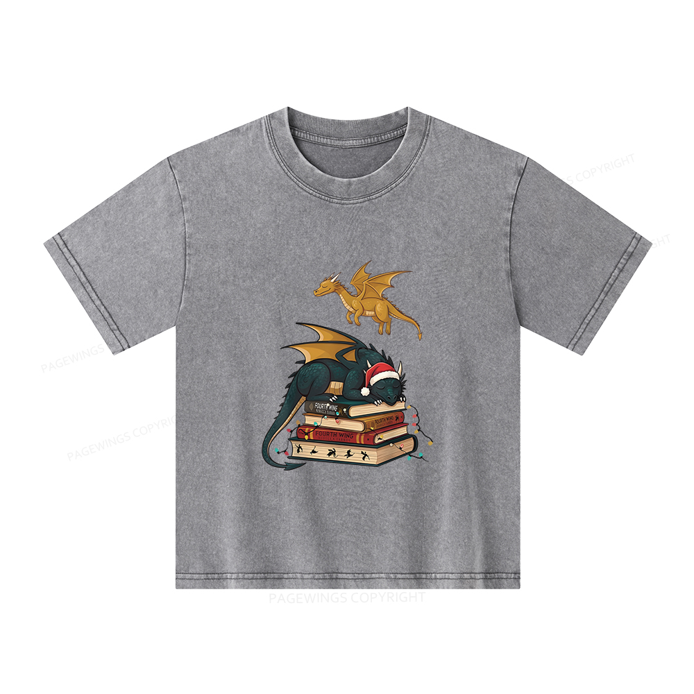 Pagewings Dragons Christmas Unisex Kids Washed T-shirt