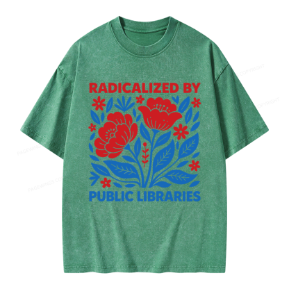 Pagewings Radicalized By Public Libraries Unisex Washed T-shirt