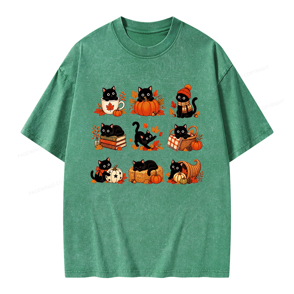 Pagewings Black Cat Unisex Washed T-shirt
