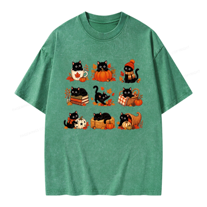 Pagewings Black Cat Unisex Washed T-shirt