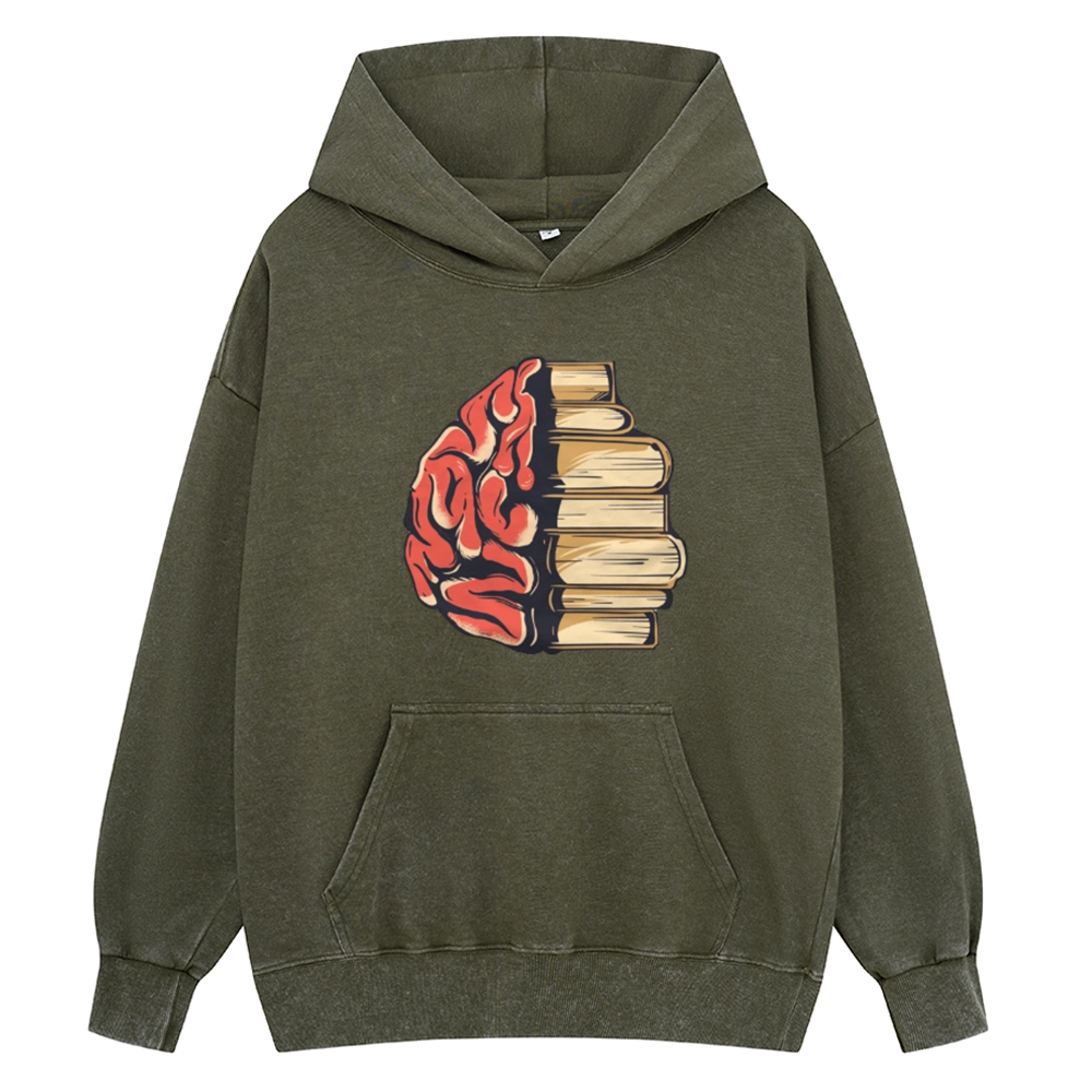 Pagewings Book is Brain Unisex Washed Hoodie