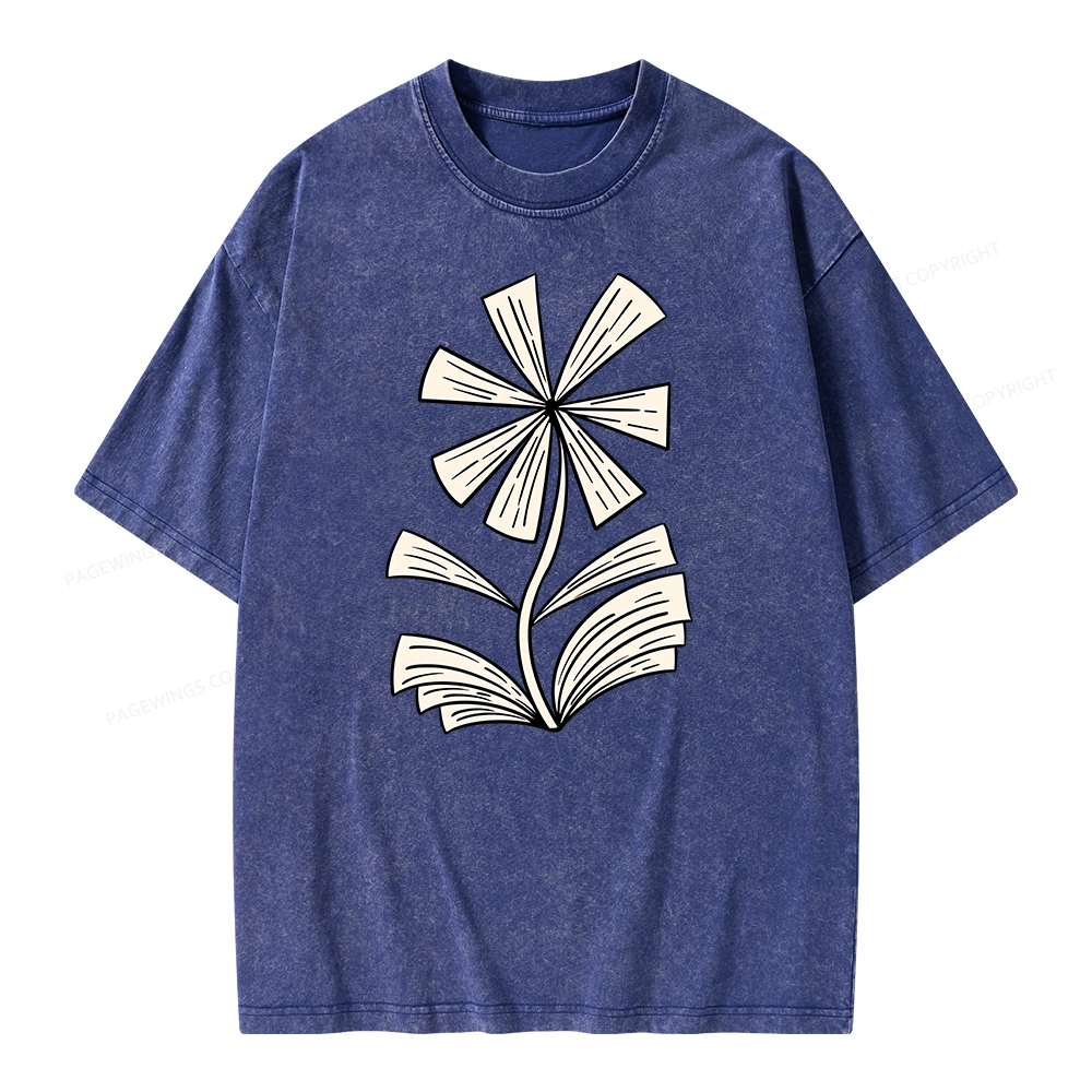 Pagewing Sunflower Made of Books Unisex Washed T-shirt