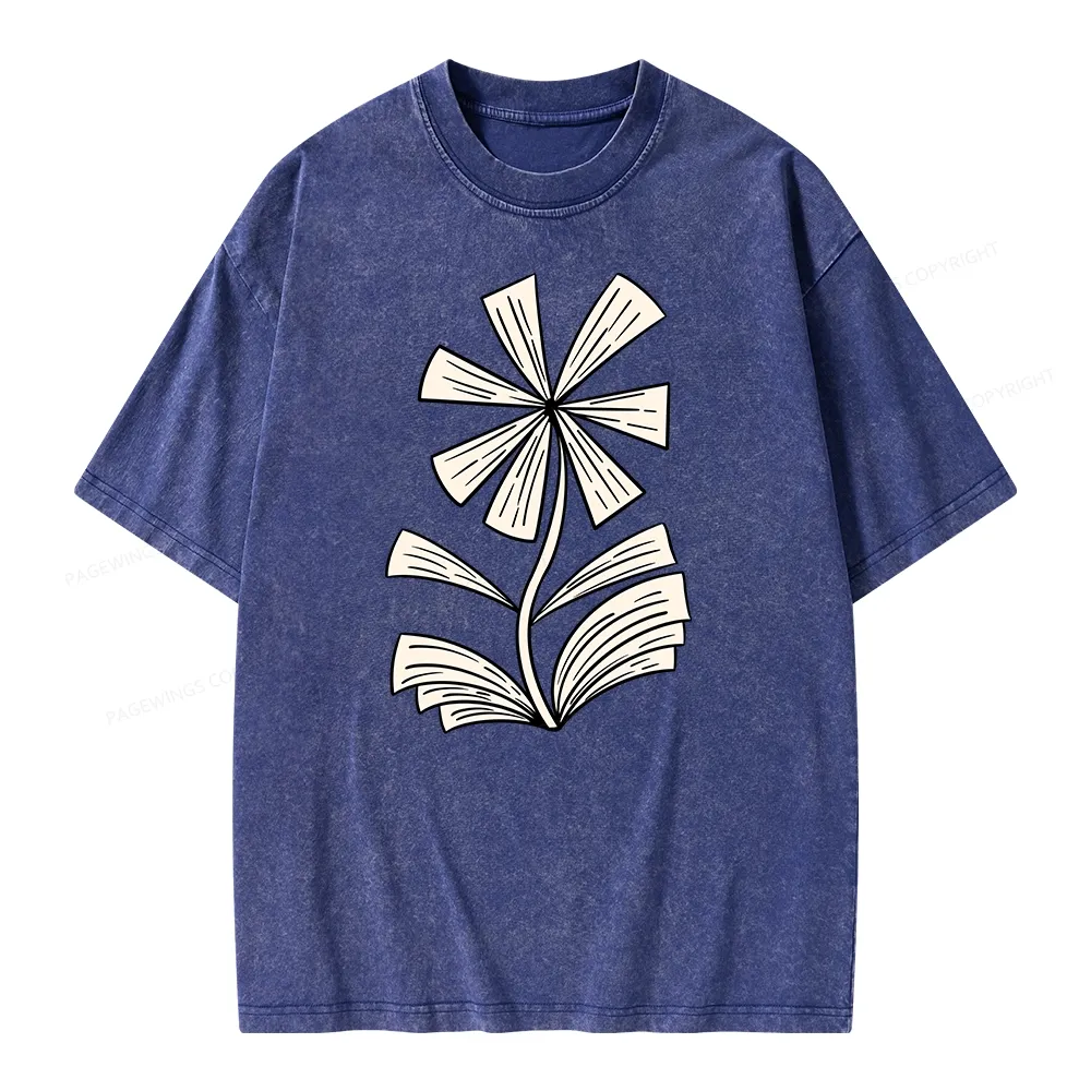 Pagewing Sunflower Made of Books Unisex Washed T-shirt