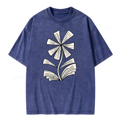 Pagewing Sunflower Made of Books Unisex Washed T-shirt