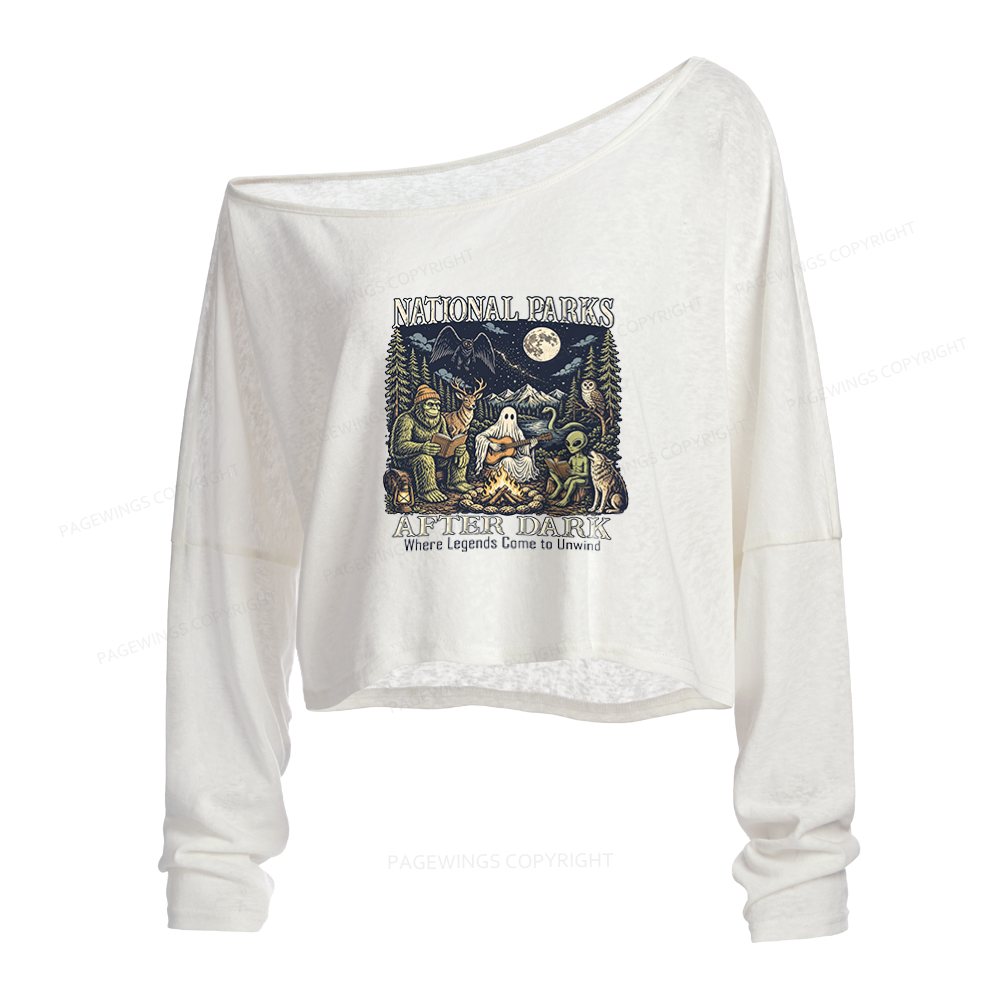Pagewings National Parks After Dark Slouchy Long Sleeve Off Shoulder T-shirt