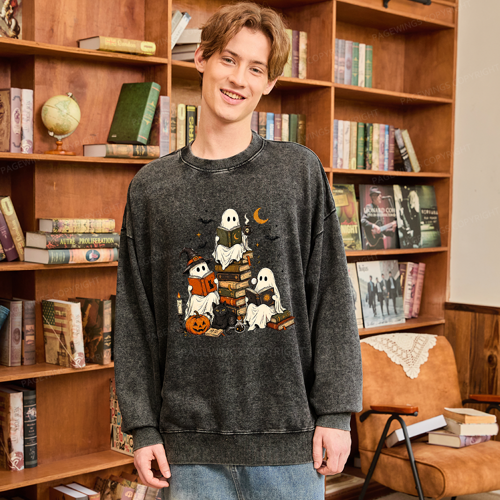 Pagewings Halloween Book Club Unisex Washed Sweatshirt