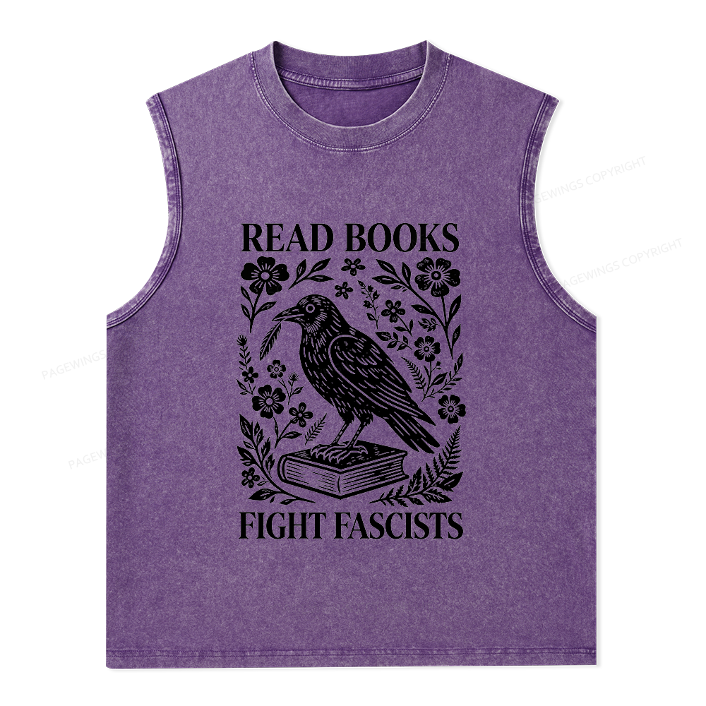 Pagewings Read Books Fight Fascists Unisex Washed Tank Top