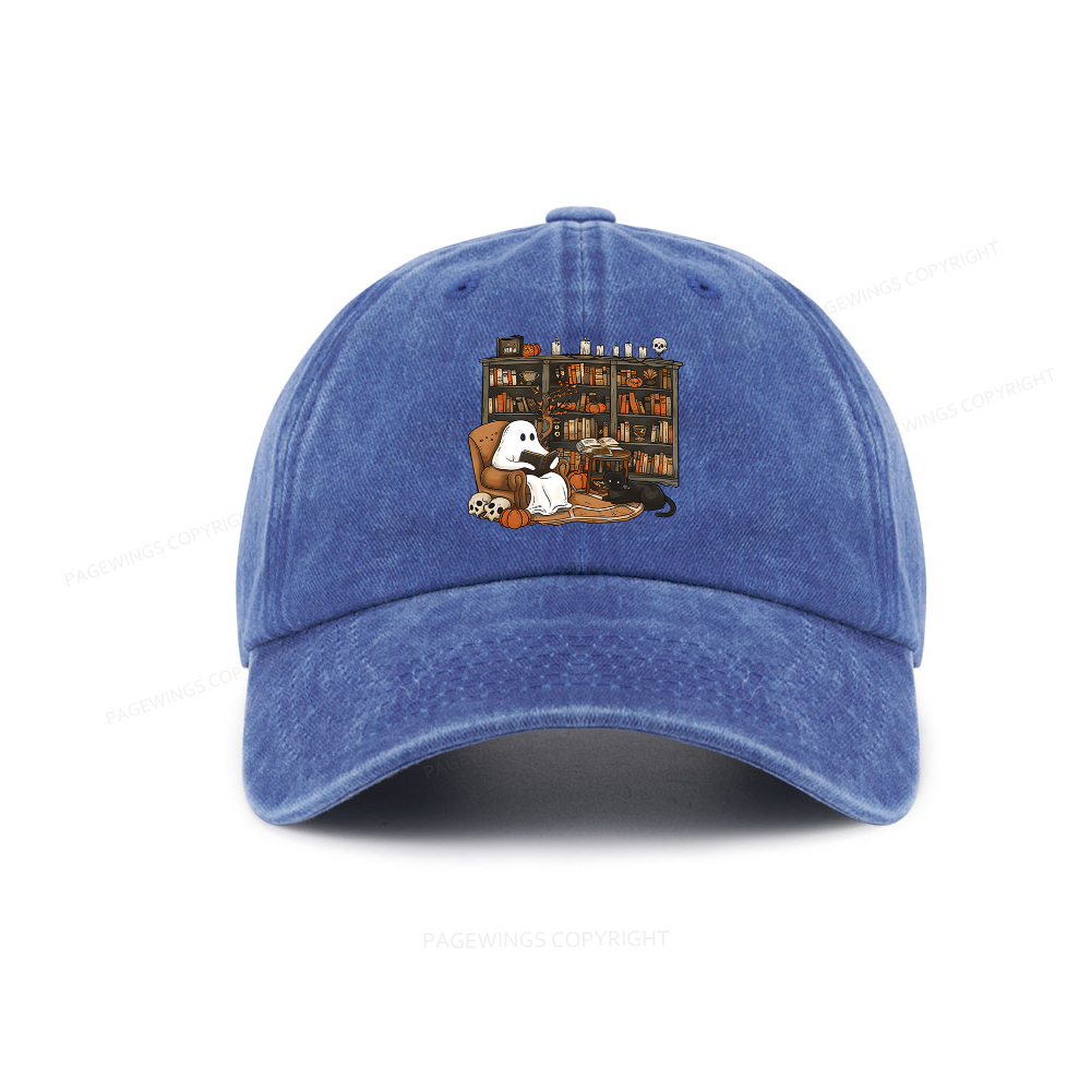 Pagewings Halloween Ghost Reading Books Washed Cap