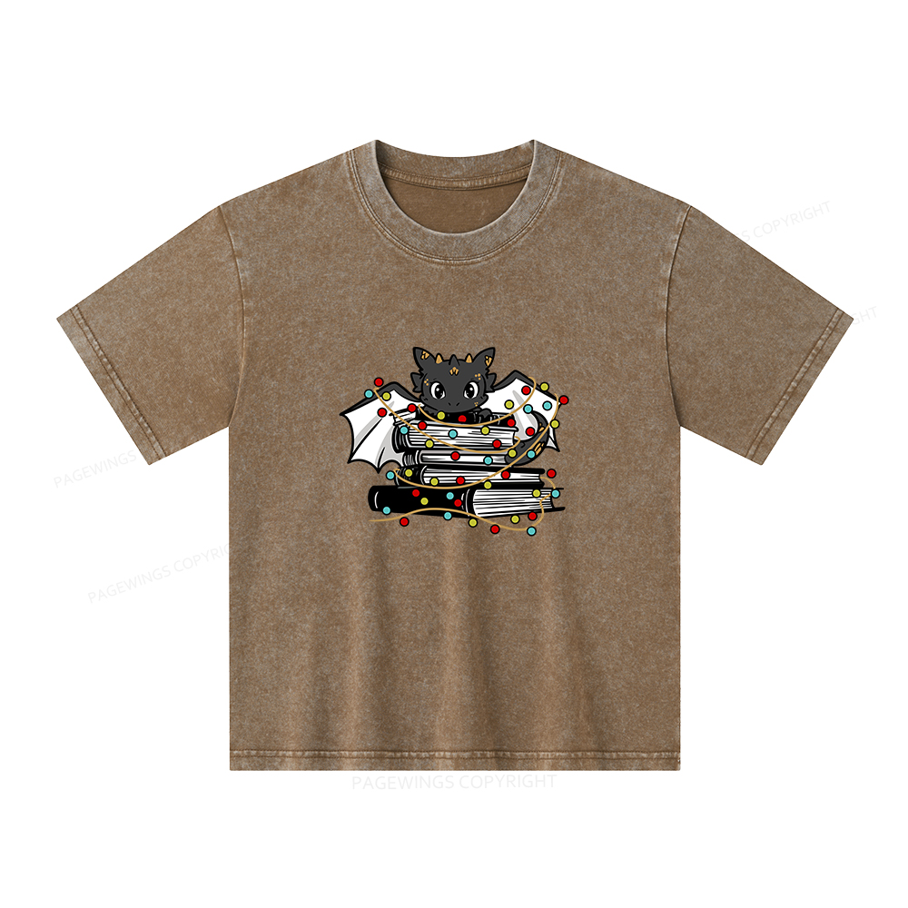 Pagewings Cute Book Dragon Holiday Unisex Kids Washed T-shirt