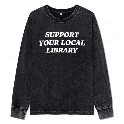 Pagewings Support Your Local Library Unisex Washed Long Sleeve T-shirt