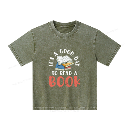 Pagewings It’s a Good Day to Read a Book Unisex Kids Washed T-shirt