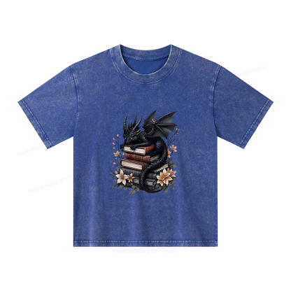 Pagewings Black Dragon Book Unisex Kids Washed T-shirt