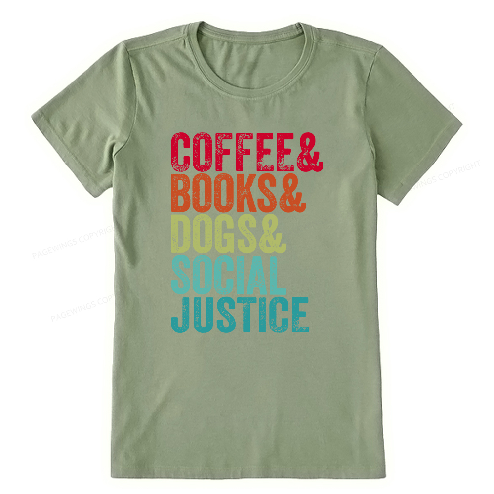 Pagewings Books Coffee Dogs Social Justice Unisex Classic T-shirt