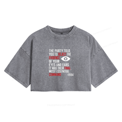 Pagewings Dystopia Quote Women's Washed Cropped T-shirt