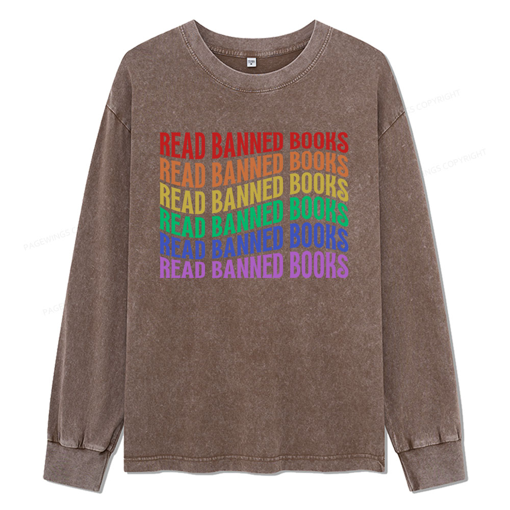 Pagewings Read Banned Books Unisex Washed Long Sleeve T-shirt