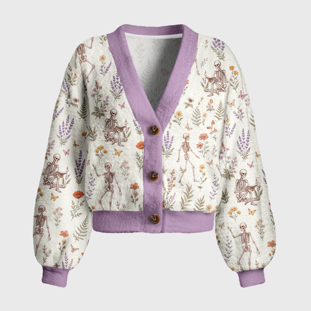 Pagewings Skull Reader Women's Cardigan Sweater