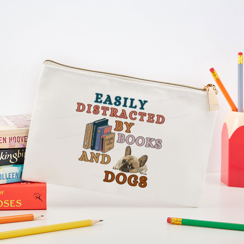 Pagewings Easily Distracted By Books And Dogs  Pouch