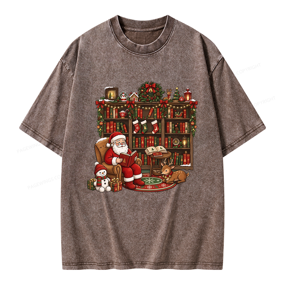 Pagewings Merry Christmas Book Lover Unisex Washed T-shirt