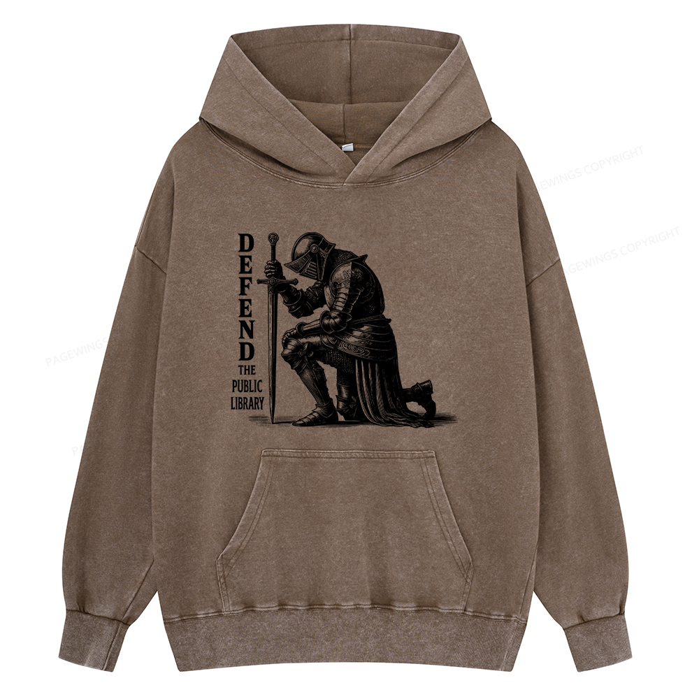 Pagewings Defend the Public Library  Unisex Washed Hoodie