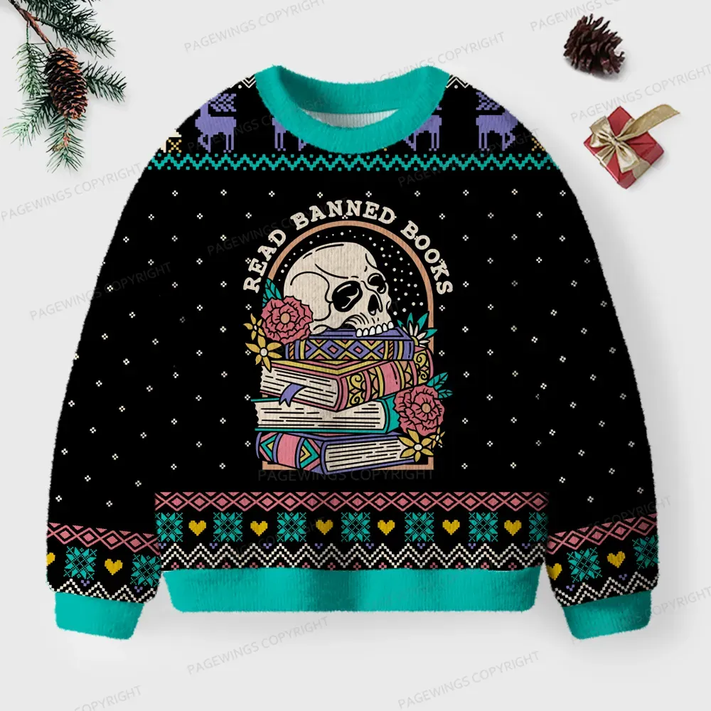 Pagewings Read Banned Books Unisex Ugly Knit Sweatshirt