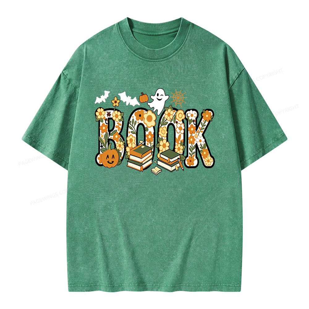 Pagewings Floral Boo Halloween Unisex Washed T-shirt