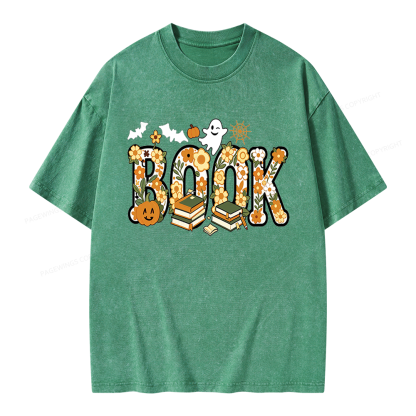 Pagewings Floral Boo Halloween Unisex Washed T-shirt